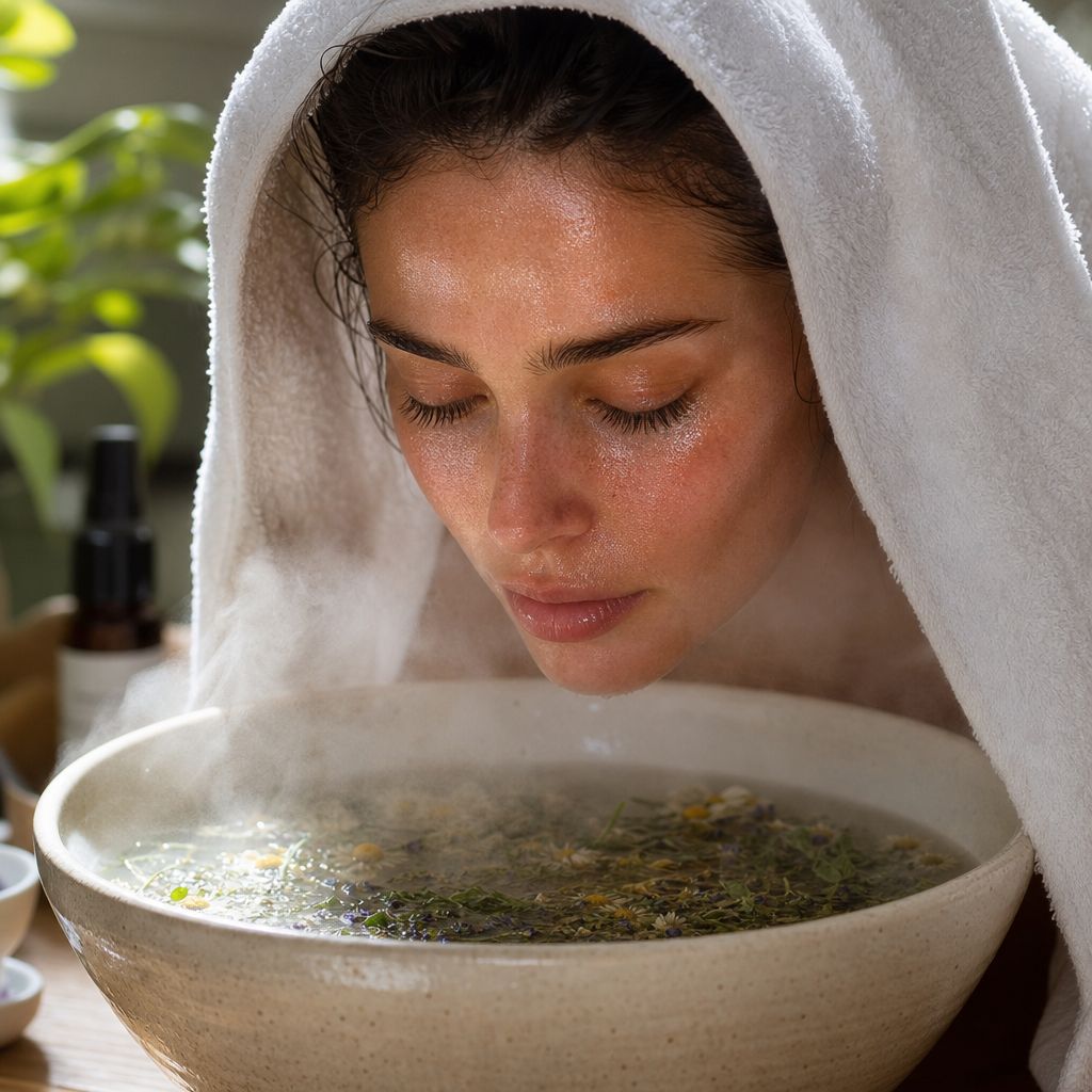 DIY Herbal Facial Steam for Glowing Skin: A Step-by-Step Guide 4 Woman enjoying DIY herbal facial steam treatment at home