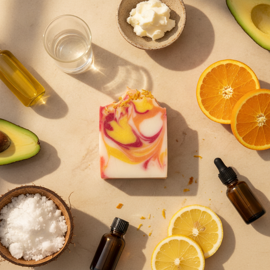 Handcrafted Fresh Citrus Moisturizing Soap 5 AIDA Fresh Citrus Moisturizing Soap ingredient composition with oranges lemons and natural oils
