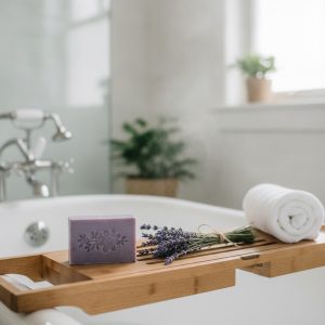 Aida Lavender Soap in spa bathroom setting