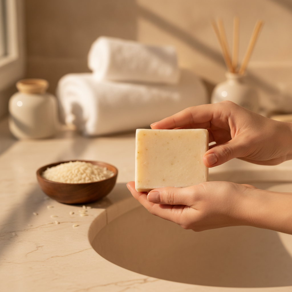 Handcrafted Rice Moisturizing Soap 3 Handcrafted Rice Moisturizing Soap lifestyle model shot