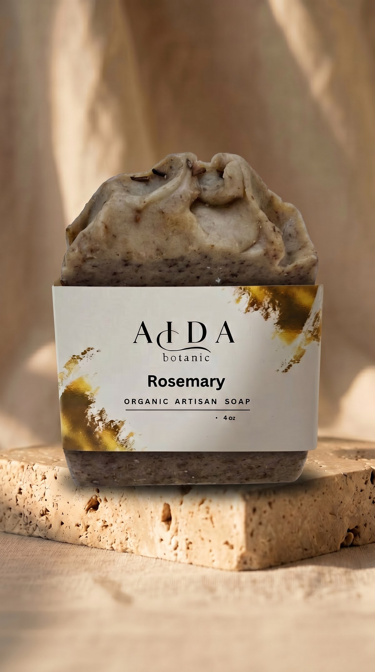 Handcrafted Rosemary Moisturizing Soap 1 Rosemary moisturizing soap by AIDA with natural botanical styling