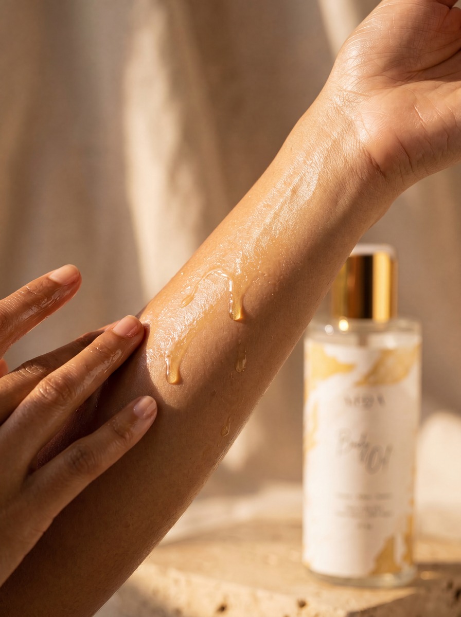 AIDA Body Glow Oil — Golden Glow Application